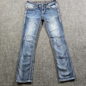 Rock Revival Jeans Women's 26x31 Blue Straight Celinda Distressed